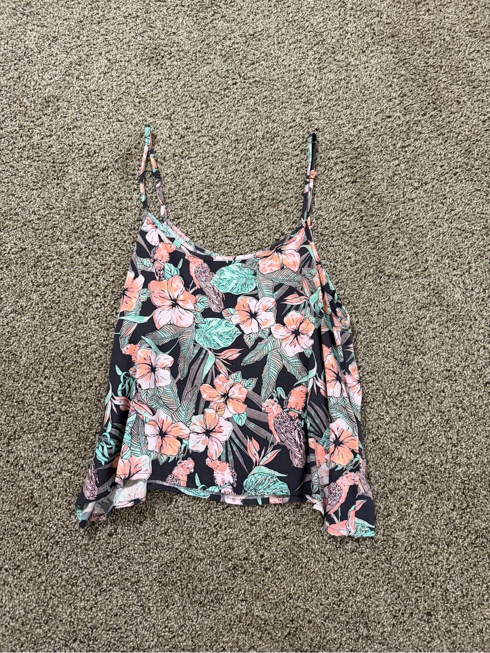 Mudd Black Floral Spaghetti Strap Camisole with Coral & Mint